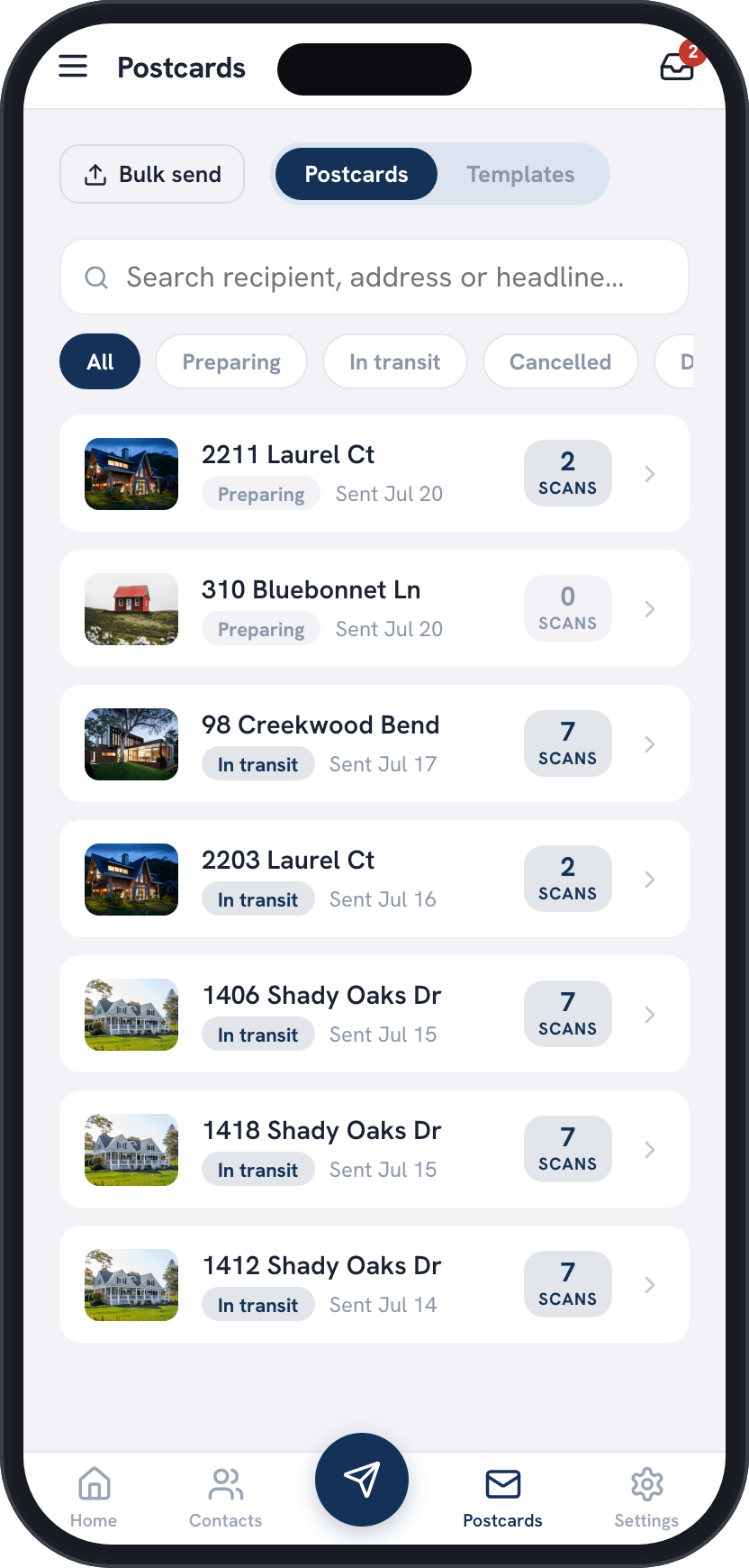 Love mobile app — sent postcards